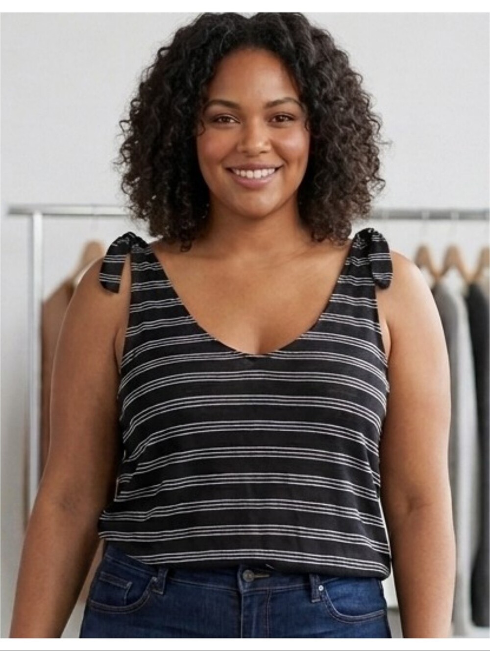 A New Day Striped Scoop Neck Black & White Size 1X